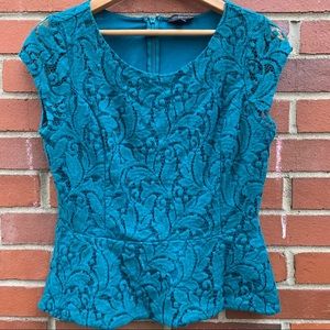 The Limited teal cap sleeve lace blouse- M